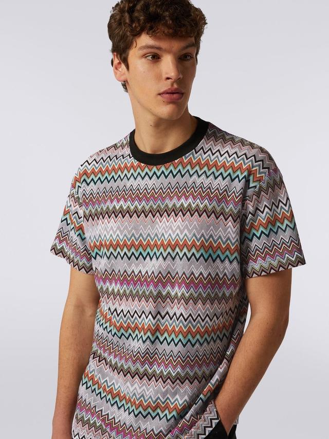 Cotton and viscose zigzag crew-neck T-shirt Multicoloured | Missoni Product Image