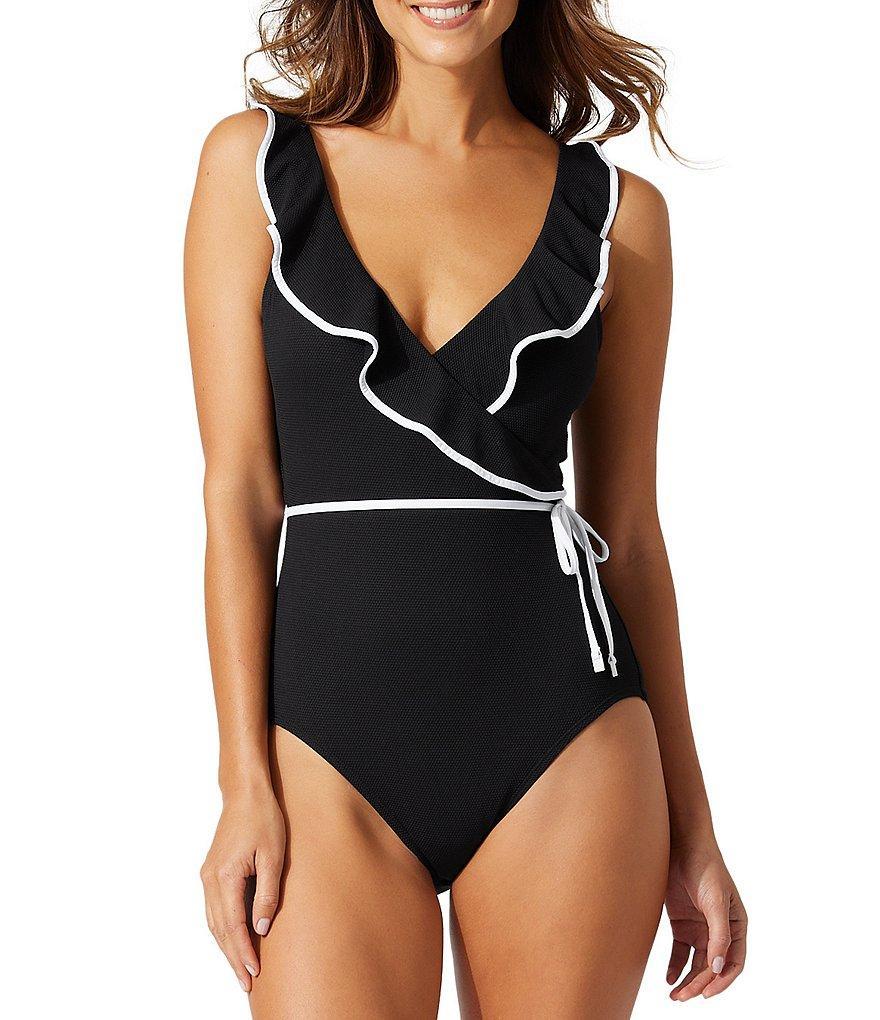 Tommy Bahama Island Cays Cabana Surplice V-Neck Ruffle Wrap One Piece Swimsuit Product Image