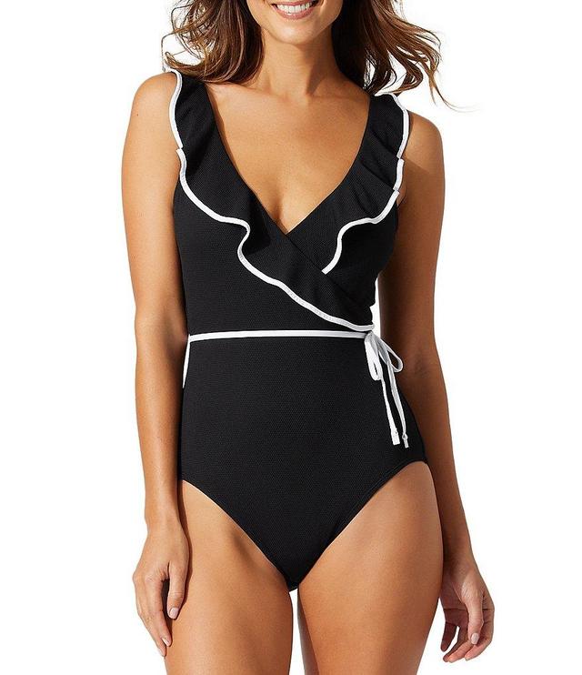 Tommy Bahama Island Cays Cabana Surplice V-Neck Ruffle Wrap One Piece Swimsuit Product Image