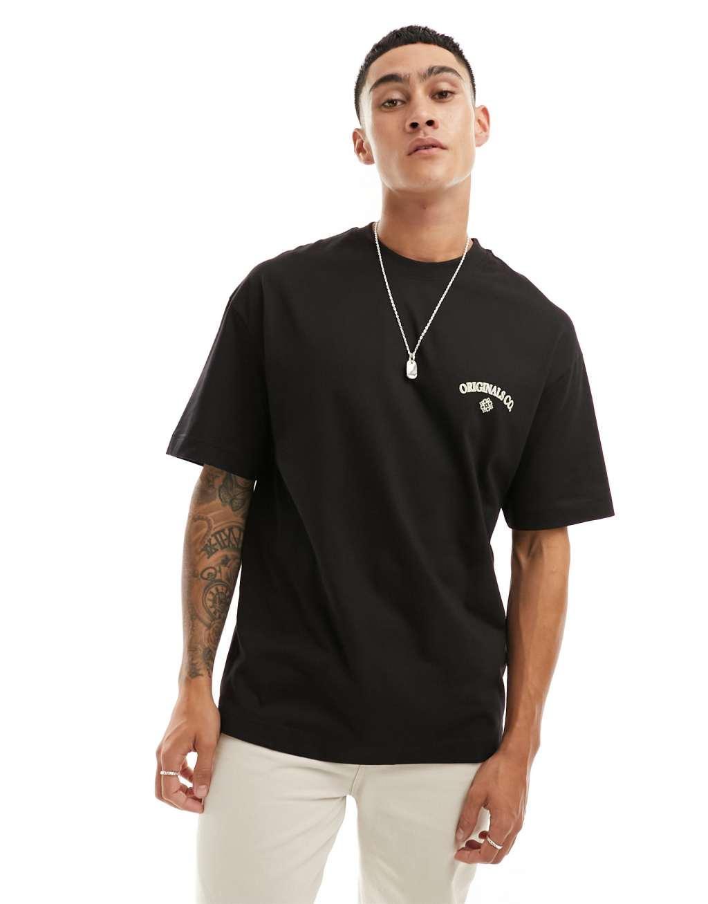 Jack & Jones oversized t-shirt with logo backprint in black Product Image