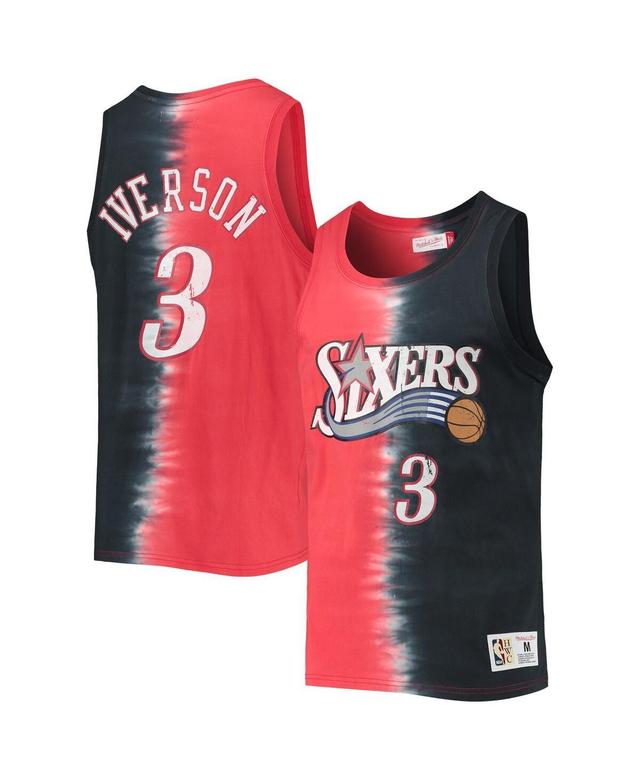 Mens Mitchell & Ness Allen Iverson Red and Black Philadelphia 76ers Hardwood Classics Tie-Dye Name and Number Tank Top - Red Product Image