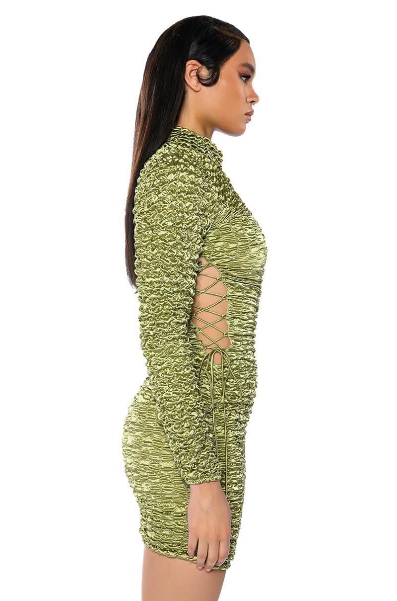 BEAUTIFUL SOUL BUBBLE STRETCH LONG SLEEVE MINI DRESS Product Image