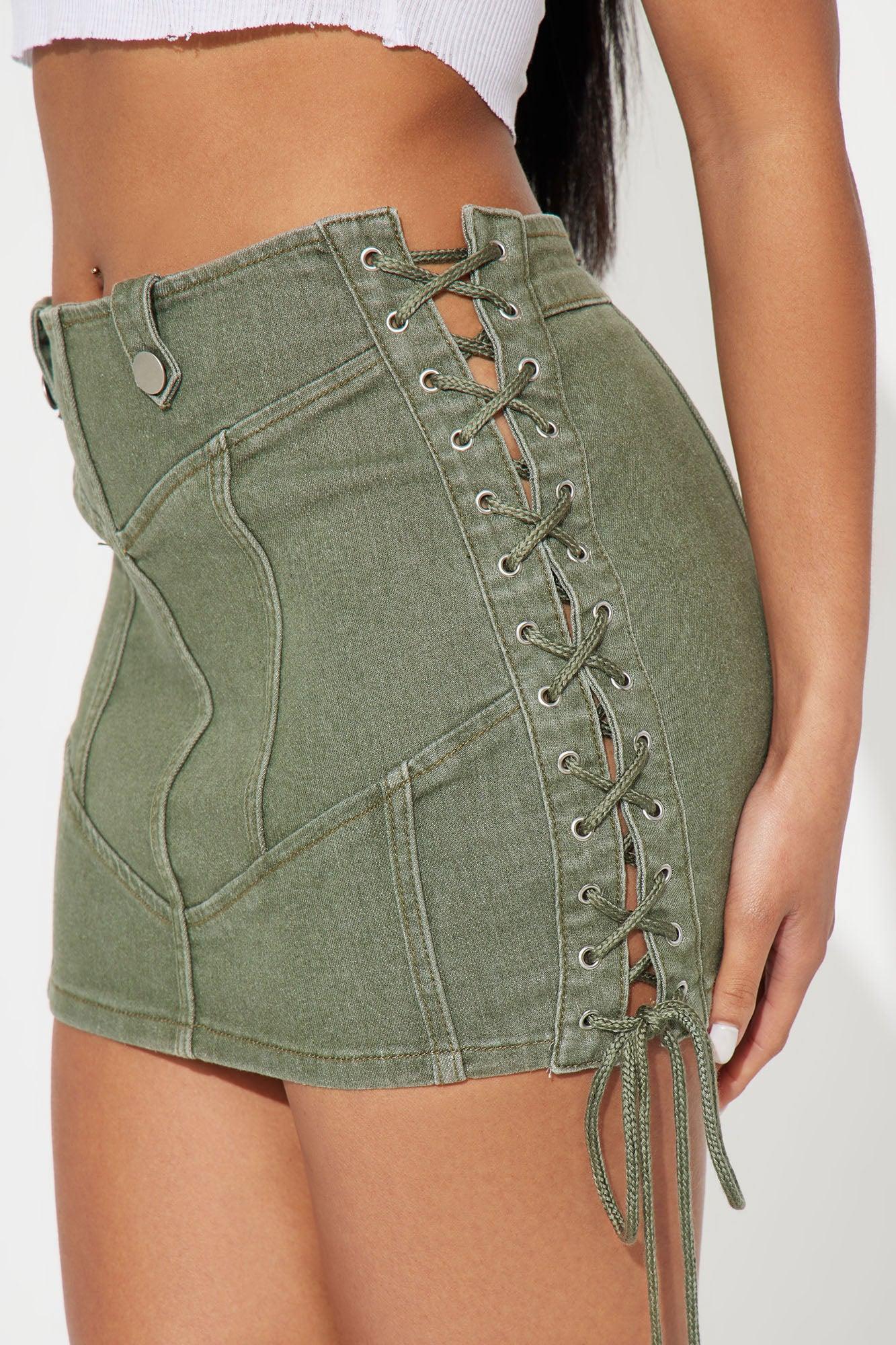 Ryett Lace Up Mini Skirt - Olive Product Image