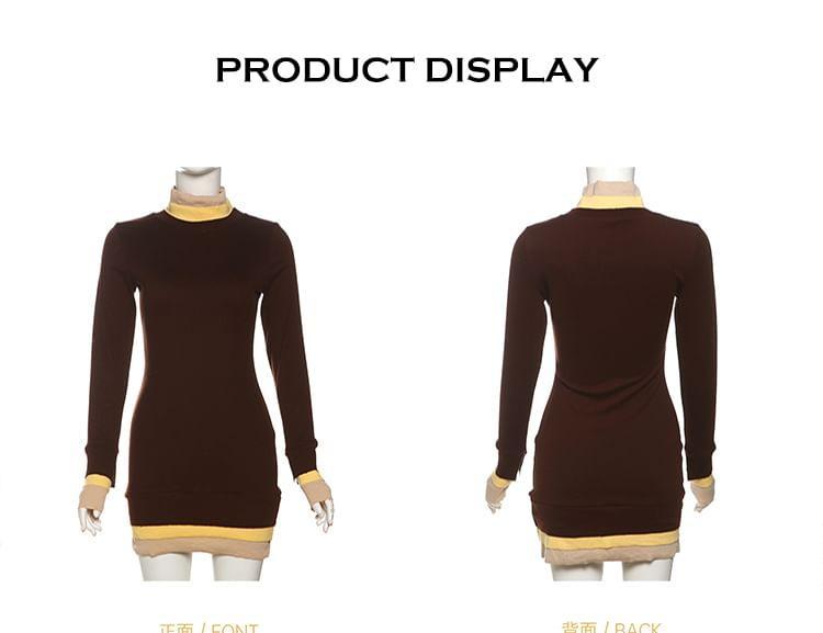 Long-Sleeve Mock Neck Striped Mini Sheath Dress Product Image