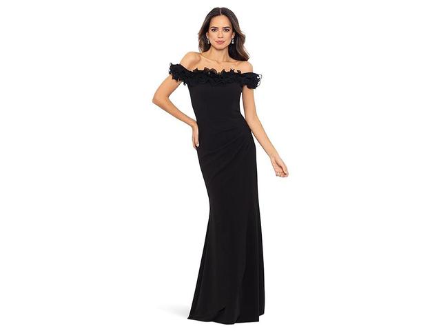 Xscape Womens Scuba-Crepe Ruffled Off-The-Shoulder Fit & Flare Gown Product Image