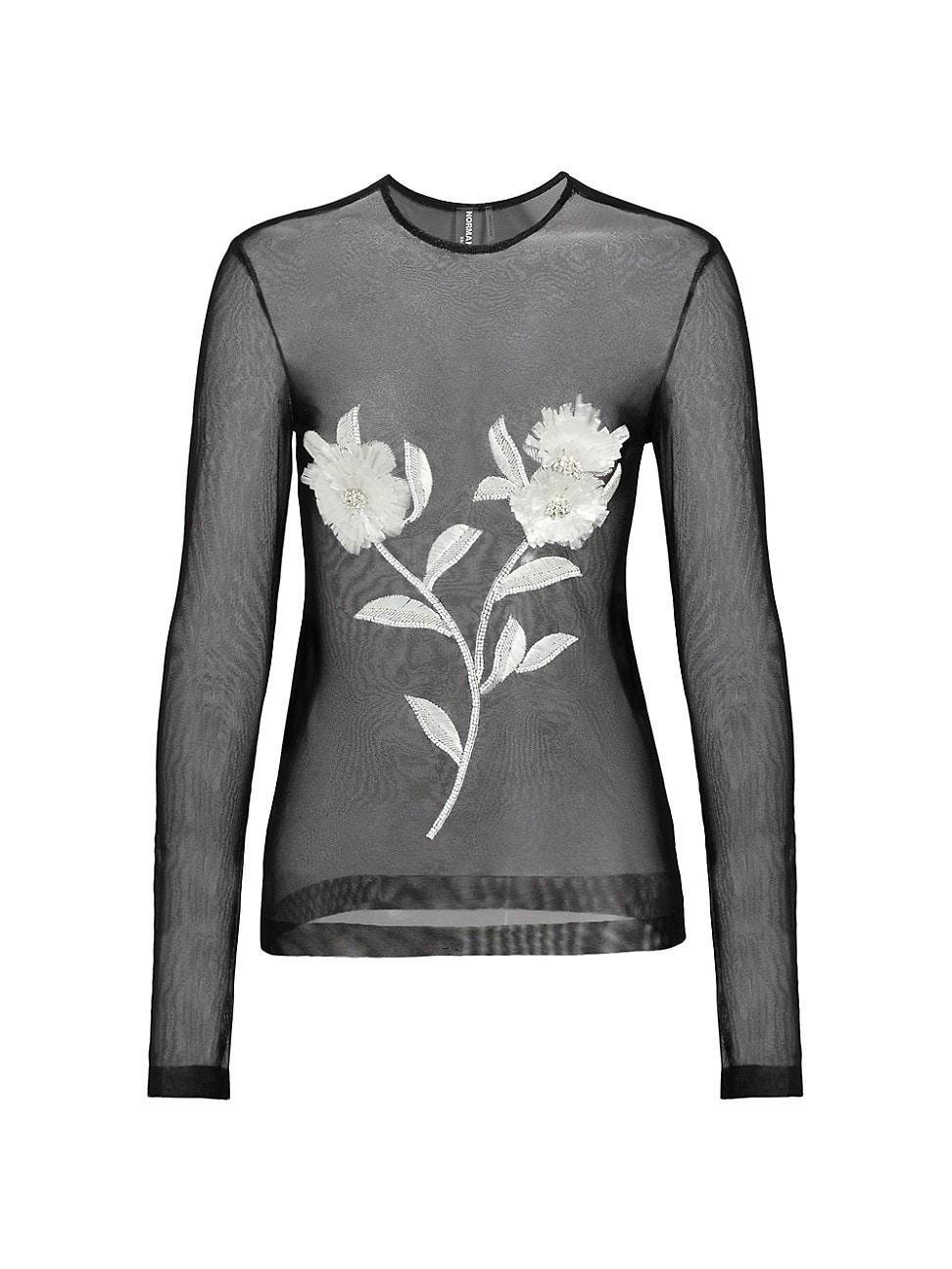 Womens Floral Embroidered Mesh Top Product Image