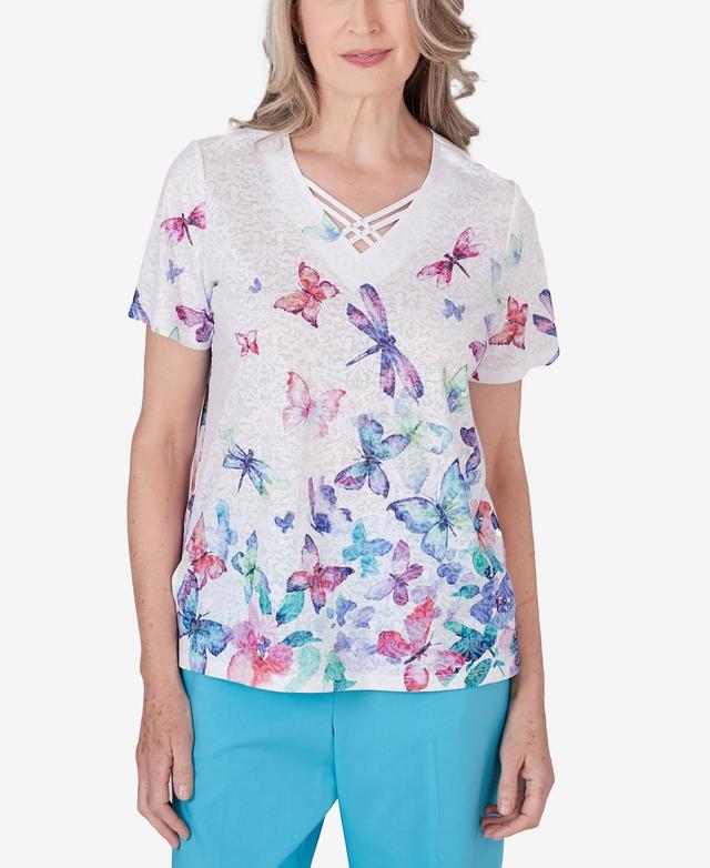 Alfred Dunner Womens Summer Breeze Butterfly Border Shirt Sleeve Top Product Image