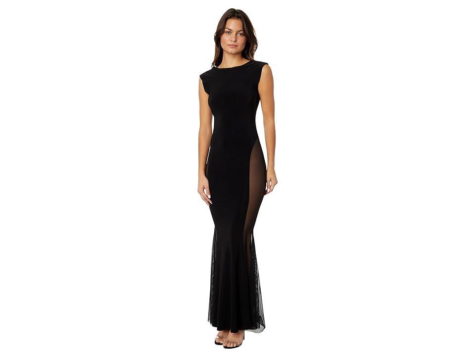 Norma Kamali Sleeveless Crewneck Fishtail Gown w/Mesh Sides Black Mesh) Women's Dress Product Image