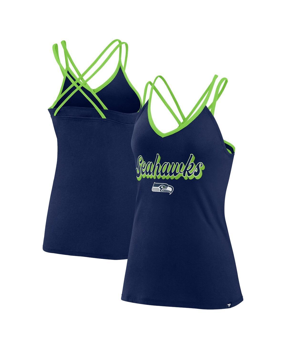 Womens Fanatics College Navy Seattle Seahawks Go For It Strappy Crossback Tank Top Product Image