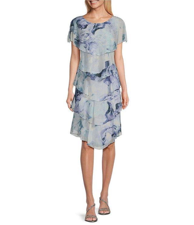 Ignite Evenings Short Sleeve Crew Neck Floral Tiered Dress Product Image