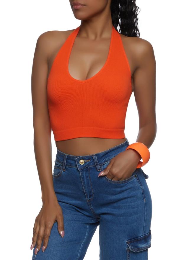 Womens Seamless Halter Neck Crop Top Product Image