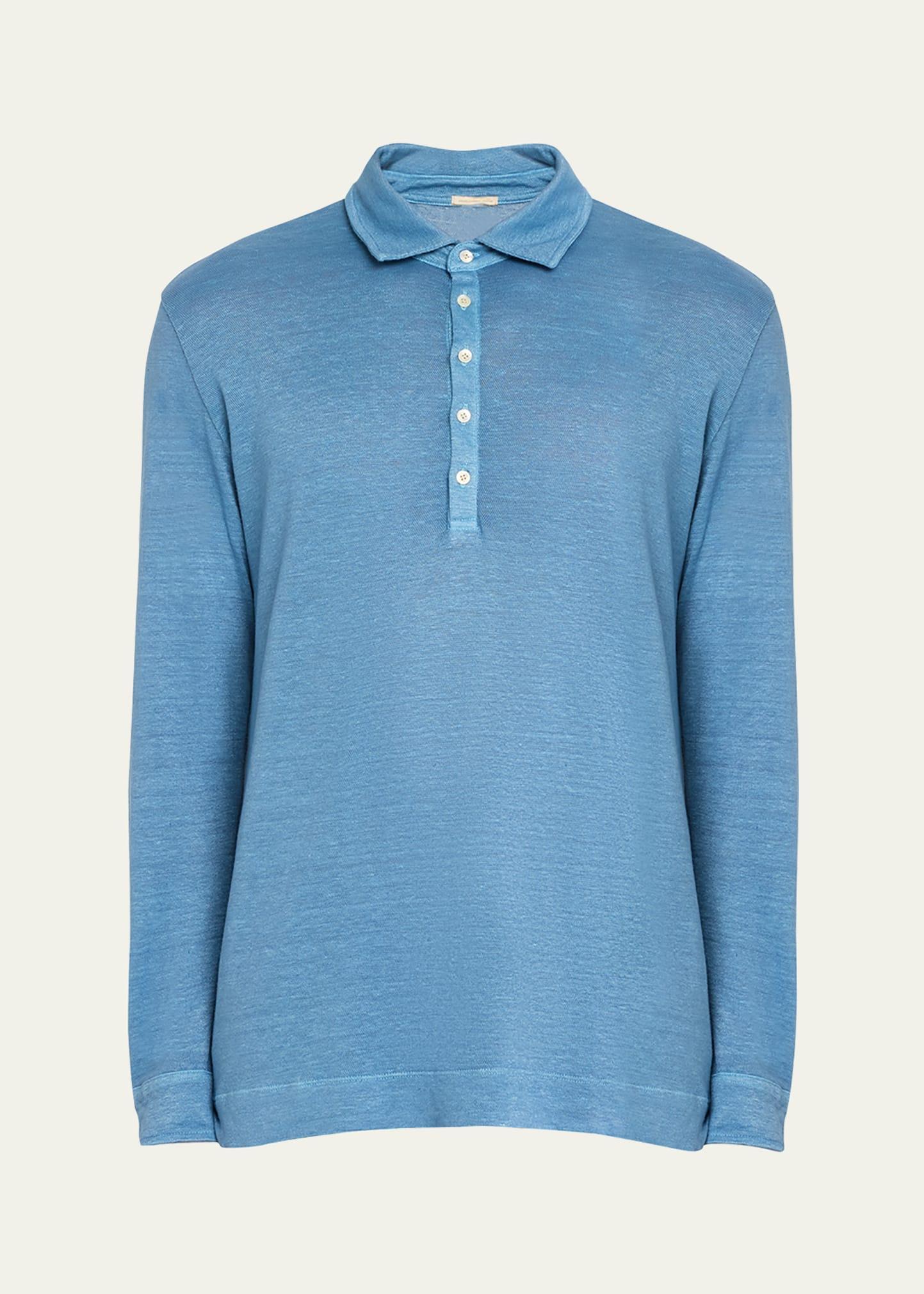 Mens Linen Pique Long-Sleeve Polo Shirt Product Image