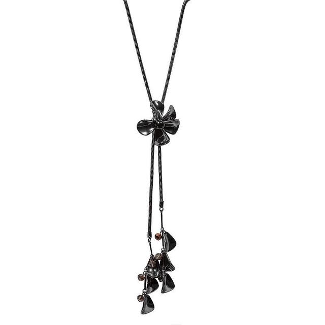 Emberly Hematite Lariat Pendant Floral Necklace, Womens, Gray Product Image