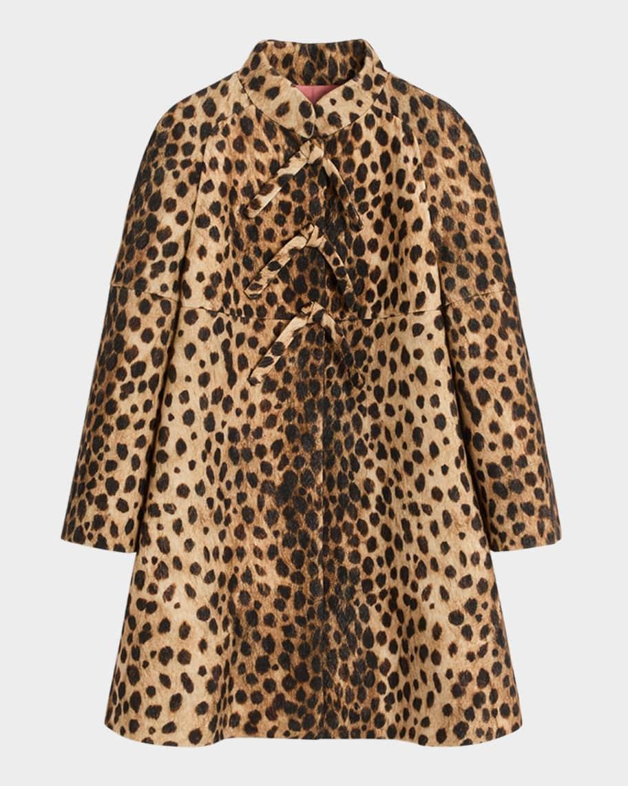 Leopard Print Bow Wool Coat Product Image