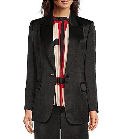 DKNY Hammered Satin Notch Collar Long Sleeve Button Front Coordinating Blazer Product Image