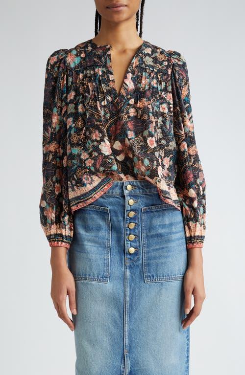 Andi Floral-Print Pintuck Keyhole Blouse Product Image