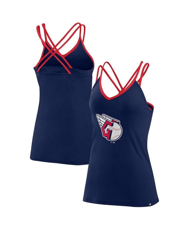 Womens Fanatics Branded Navy Cleveland Guardians Barrel It Up Cross Back V-Neck Tank Top Grd Blue Product Image