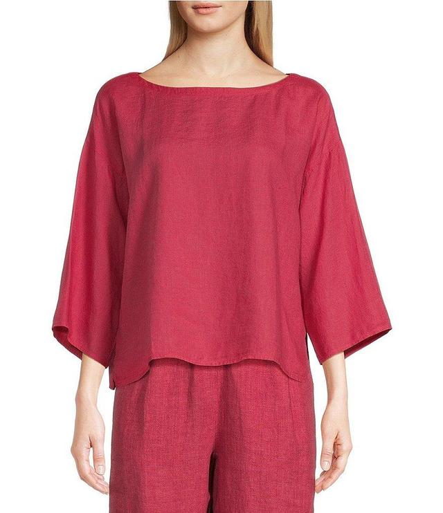 Eileen Fisher Organic Linen Bateau Neck 3/4 Sleeve Coordinating Boxy Top Product Image