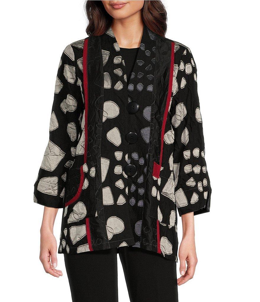 Ali Miles Woven Jacquard Banded 3/4 Sleeve Jacket Product Image