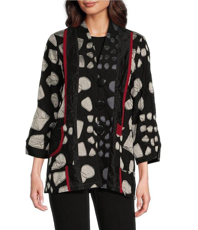 Ali Miles Woven Jacquard Banded 3/4 Sleeve Jacket Product Image