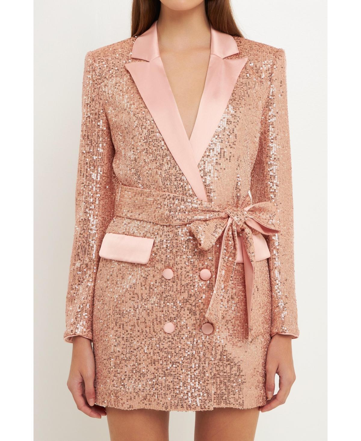 Endless Rose Sequin Long Sleeve Blazer Minidress in Rose Gold at Nordstrom, Size Small Product Image