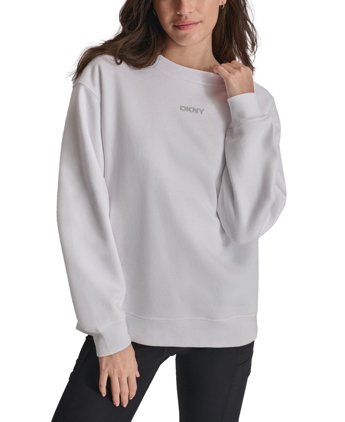 Dkny Sport Womens Mini-Stud-Logo Drop-Shoulder Fleece Crewneck Sweatshirt Product Image