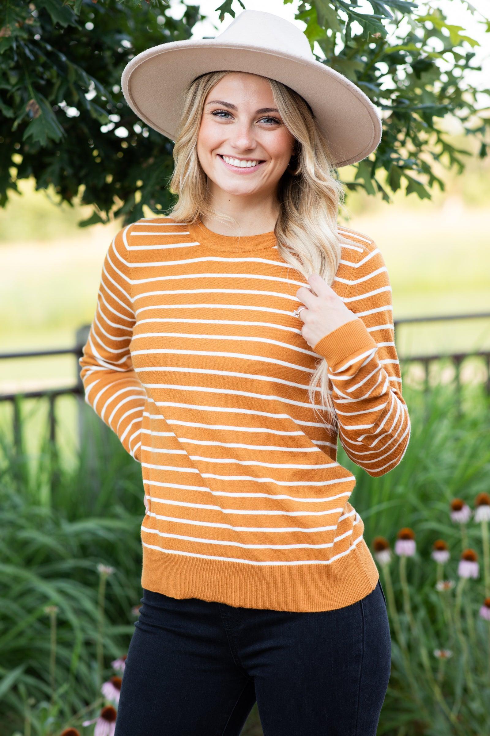 Mustard Striped Long Sleeve Sweater Product Image