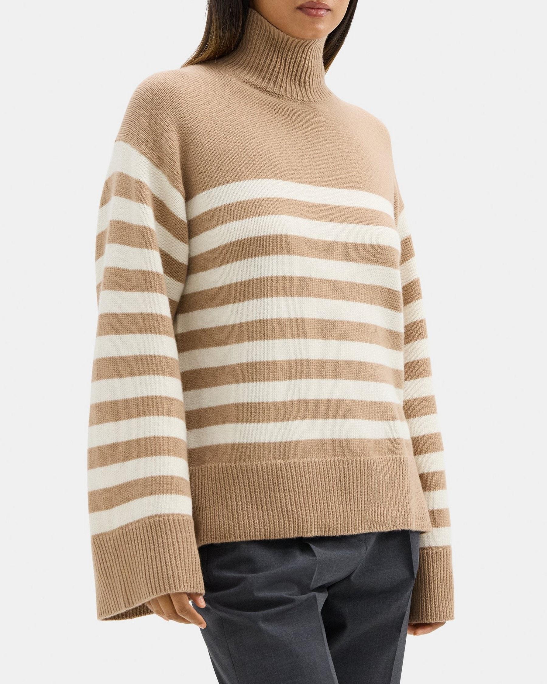 Striped Turtleneck Sweater in Felted Wool-Cashmere Product Image