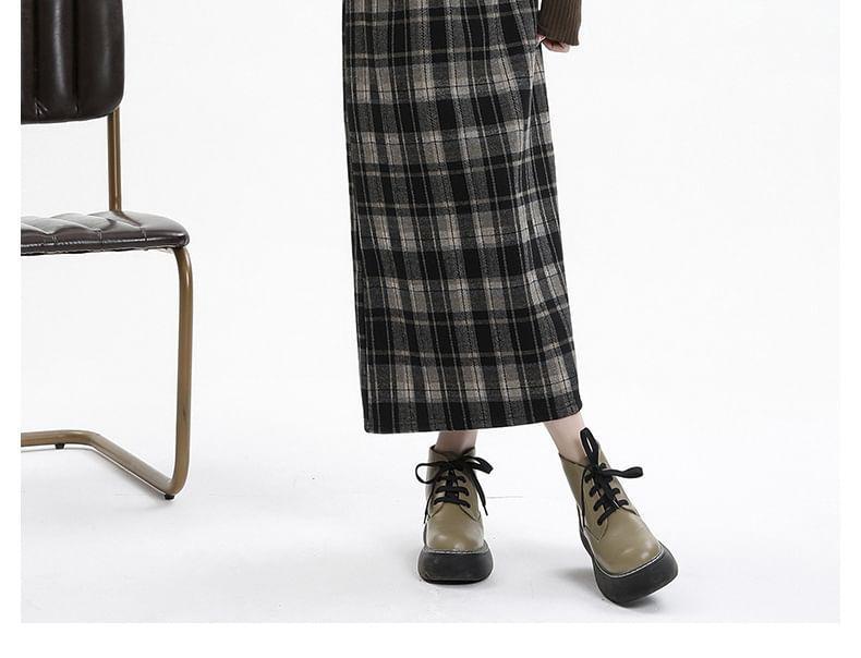 High Rise Plaid Midi A-Line Skirt Product Image