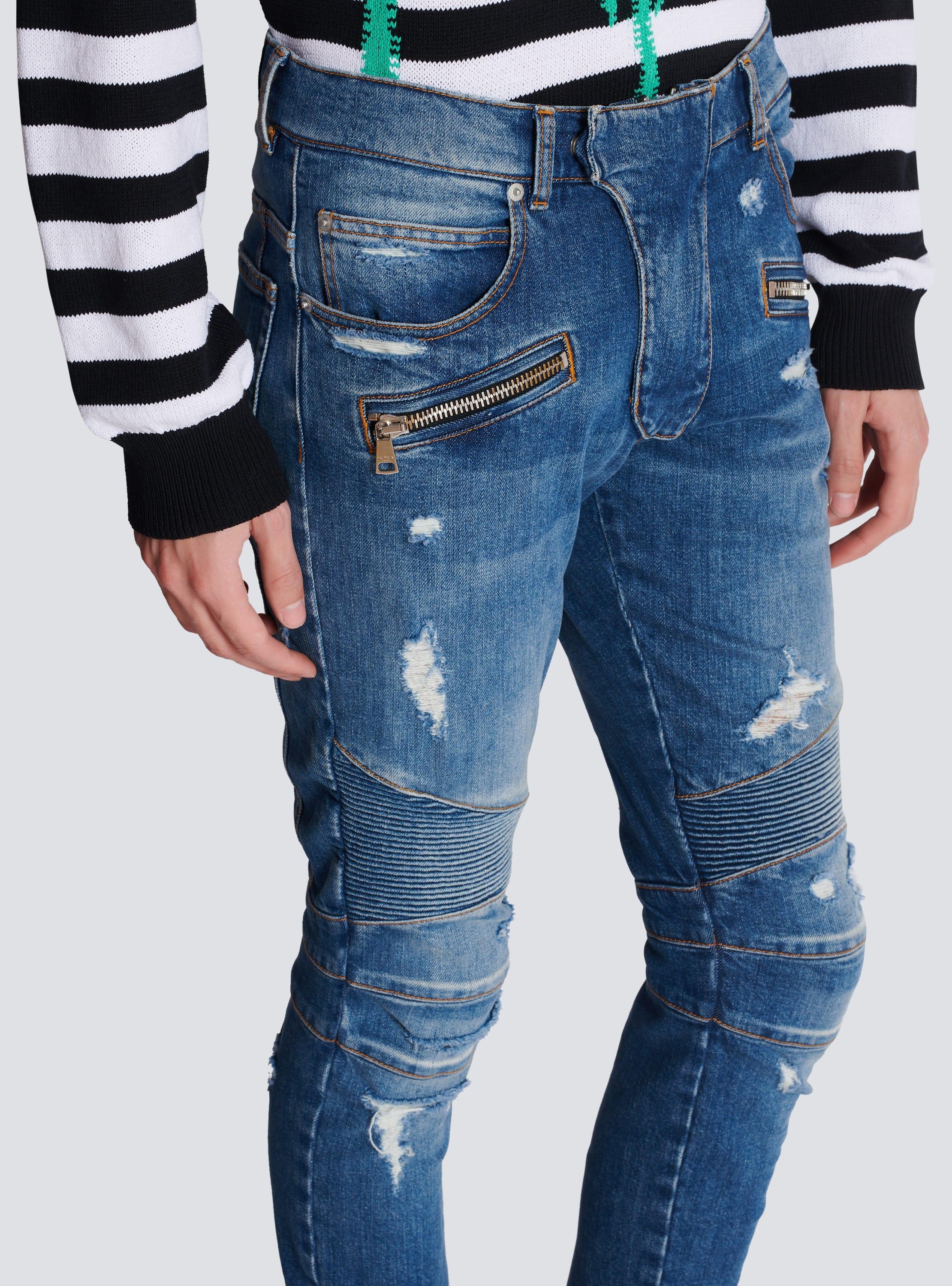 Biker jeans in faded denim Product Image