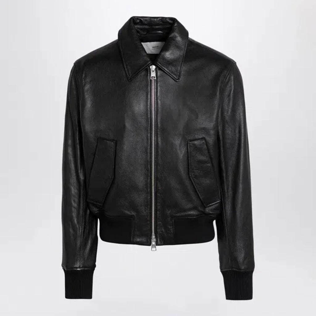 AMI ALEXANDRE MATTIUSSI Classic Vintage Lamb Leather Jacket In Black Product Image