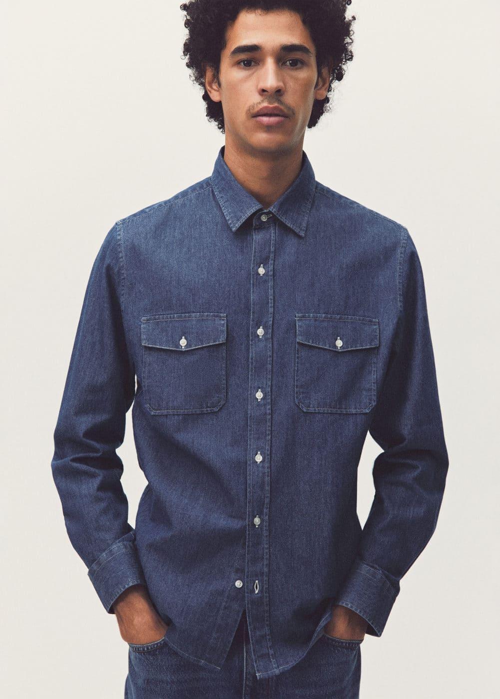 MANGO MAN - Denim overshirt with pockets medium blueMen Product Image