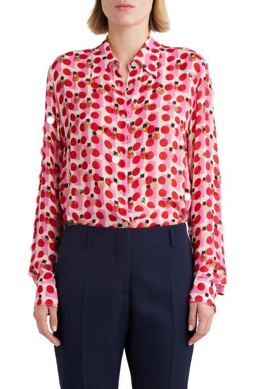 DRIES VAN NOTEN Chowy Sequin Abstract-print Collared Shirt In Red Product Image