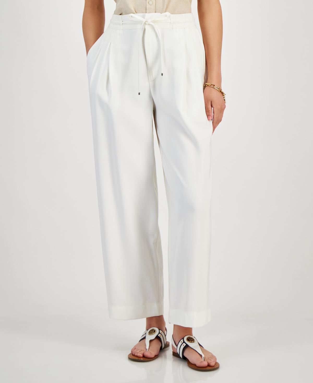 Tommy Hilfiger Womens Belted Pleated-Front Ankle Pants Product Image