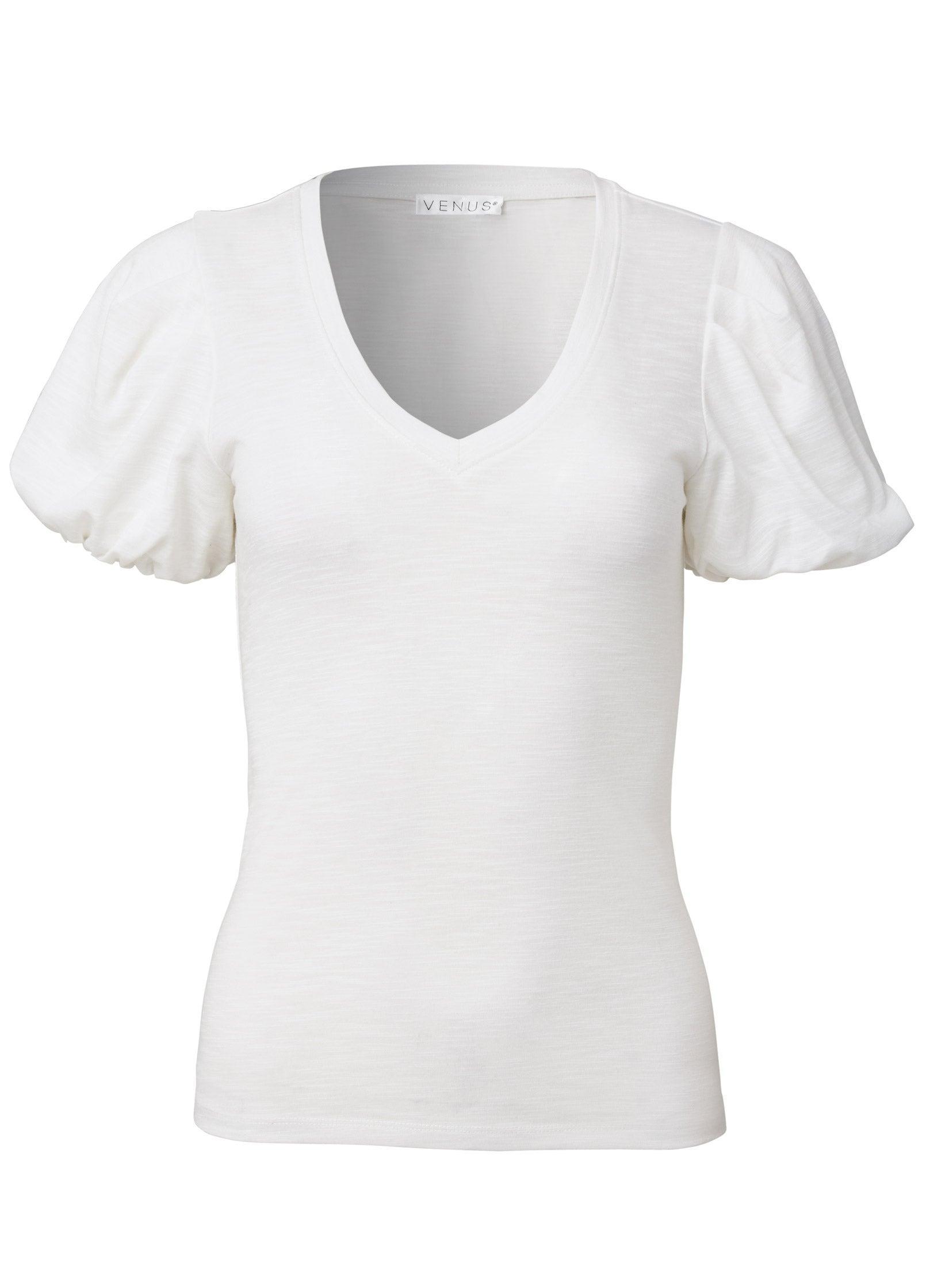 Puff Sleeve V-Neck Tee - White product image