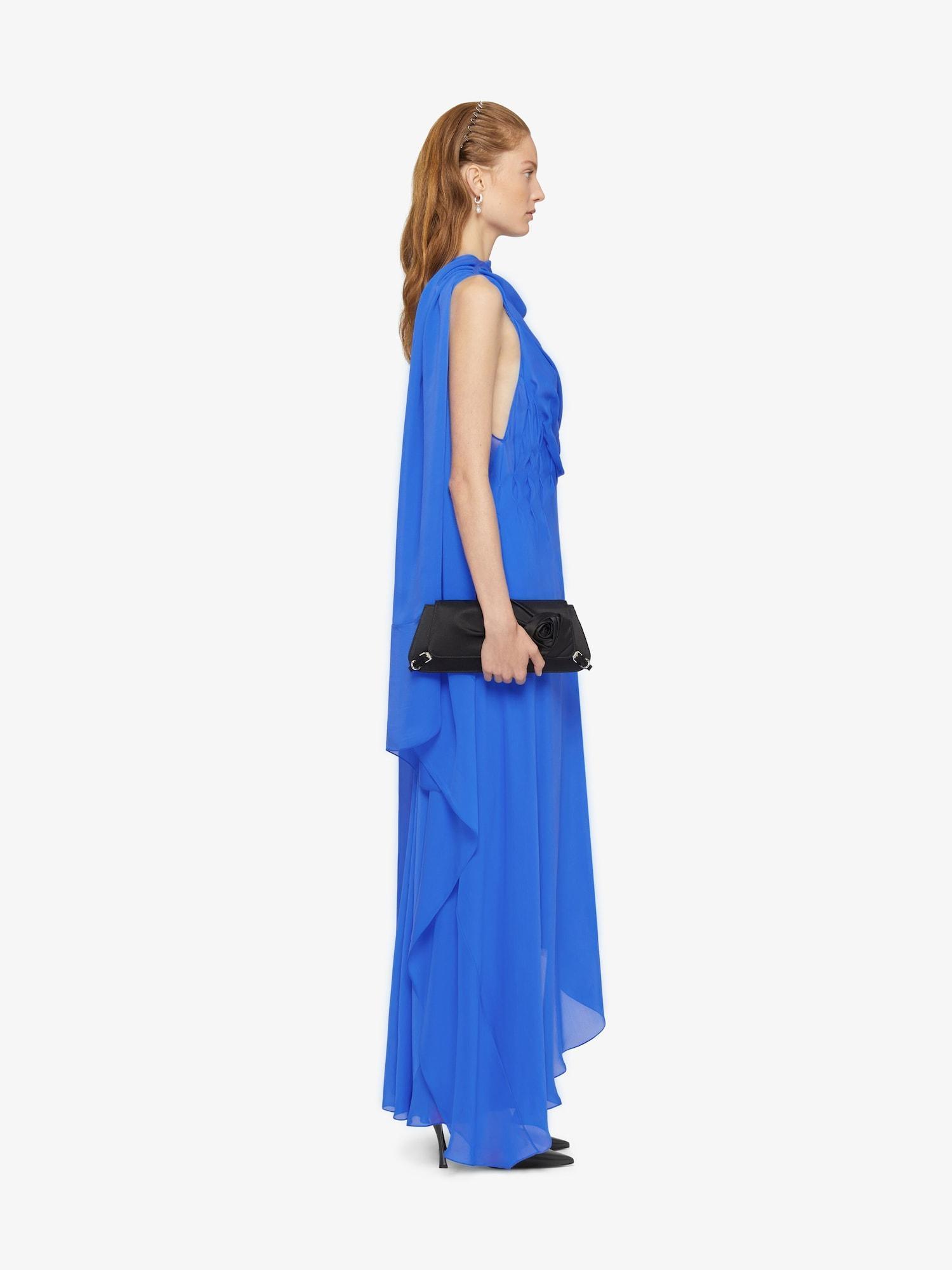 Draped dress in satin with lavallière Product Image