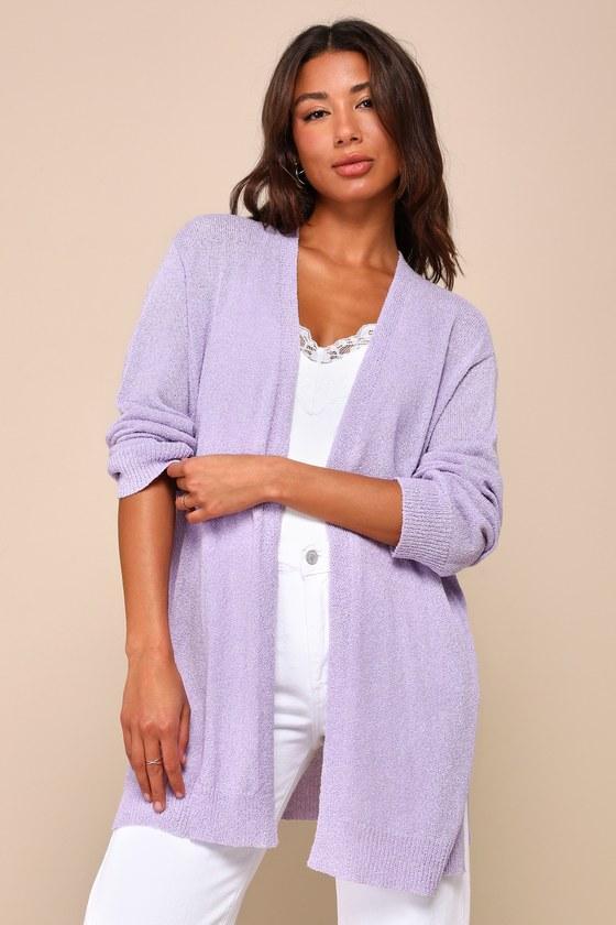 Comfy Memories Lavender Knit Open-Front Cardigan Product Image