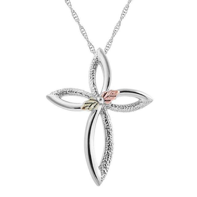 Black Hills Gold Tri Tone Leaf Cross Pendant in Sterling Silver, Womens Product Image