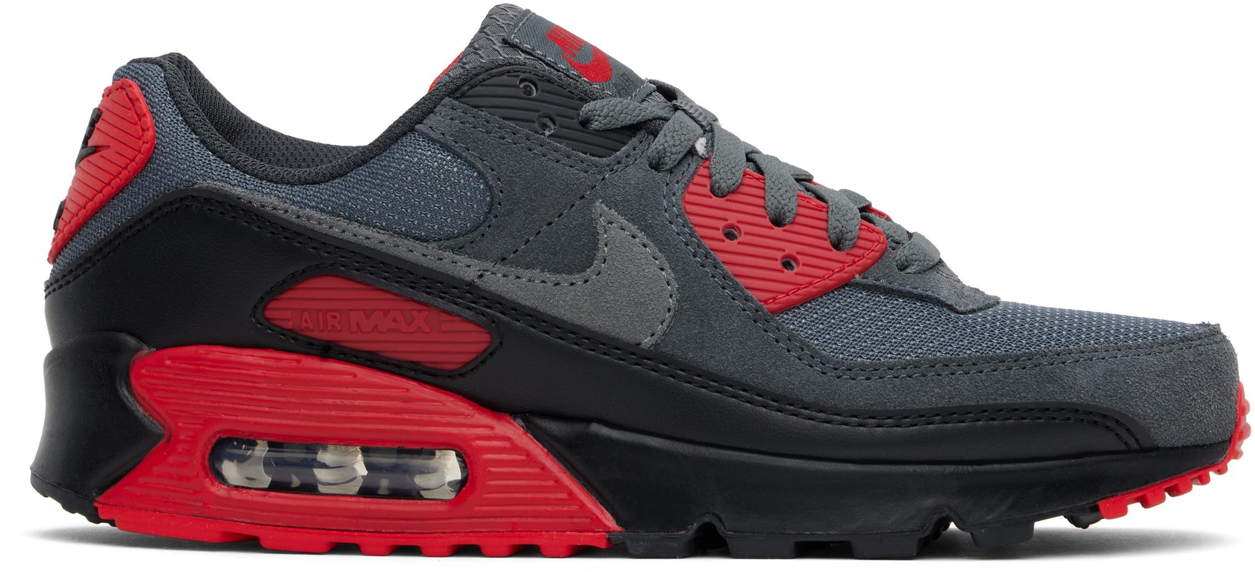 NIKE Gray & Red Air Max 90 Sneakers In Black/smoke Grey-iro Product Image