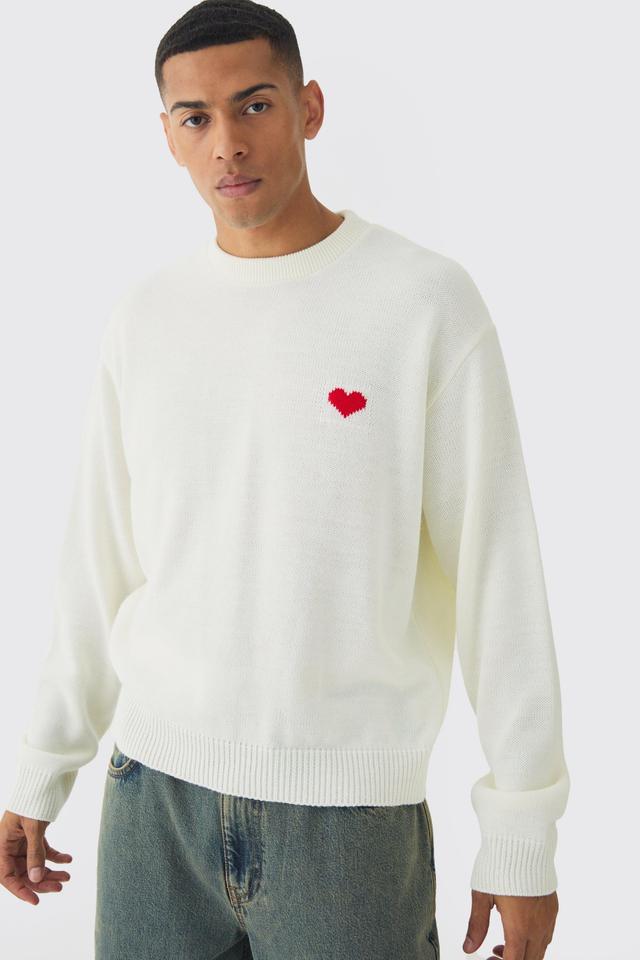 Oversized Boxy Heart Sweater | boohooMAN USA Product Image