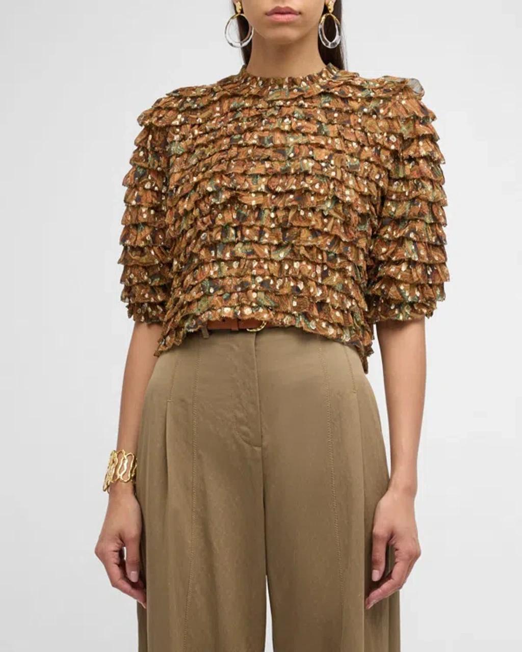 Carmella Tiered Ruffle Silk-blend Blouse In Tigers Eye Product Image