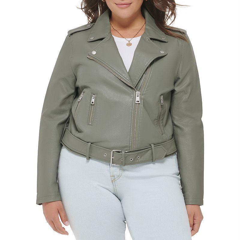 Plus Size Levis Asymmetrical Faux Leather Motorcycle Jacket, Womens Green Product Image