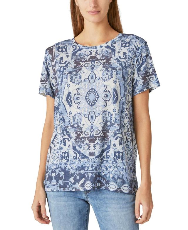 Lucky Brand Printed Scoop Neck Tee (Beige ) Women's Clothing Product Image