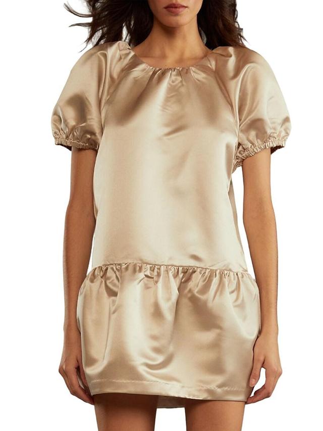 Womens Tulip Puff-Sleeve Satin Minidress Product Image