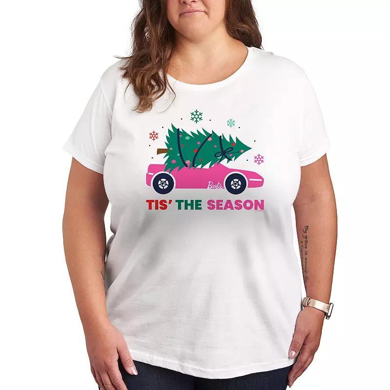 Plus Size Barbie The Movie Palm Trees Graphic Tee, Womens White Product Image