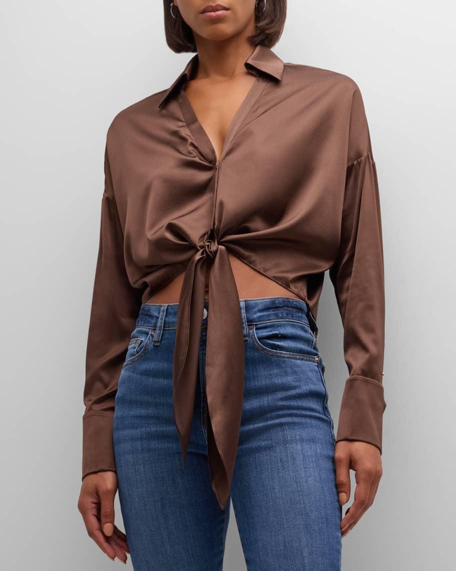 Farrah Cropped Tie-Hem Silk Blouse product image