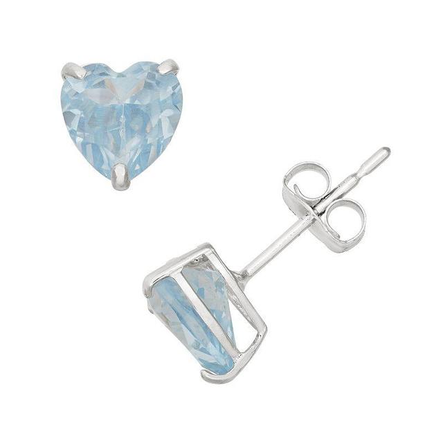 Designs by Gioelli Lab-Created Aquamarine 10k White Gold Heart Stud Earrings, Womens, Blue Product Image