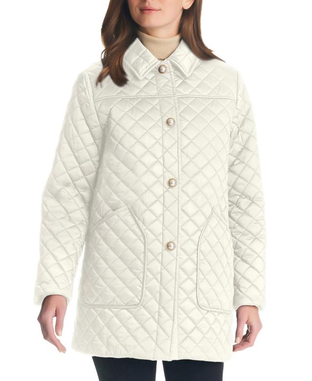 kate spade new york Womens Imitation-Pearl-Button Quilted Coat Product Image