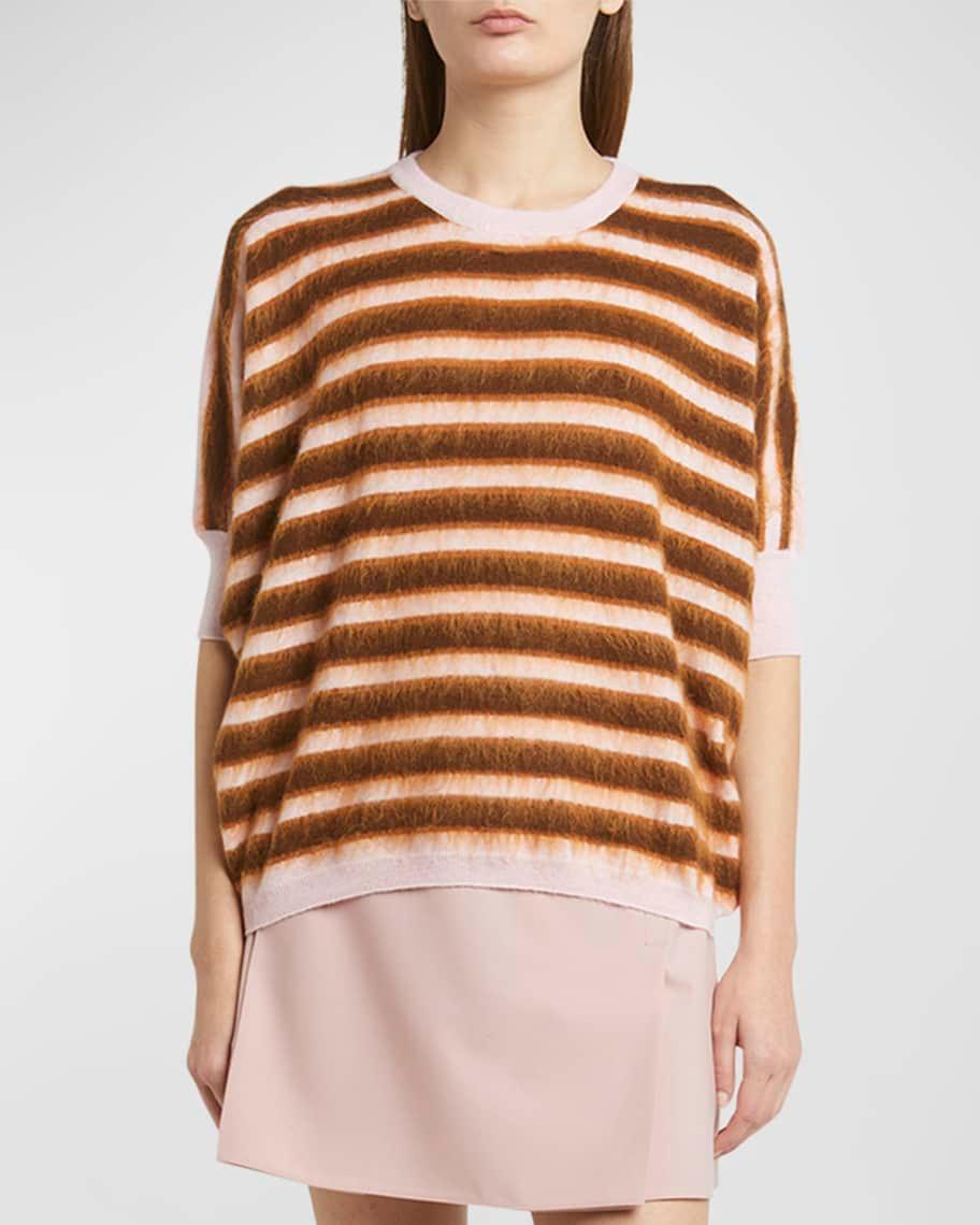 Striped Fuzzy Knit Short-Sleeve Sweater product image