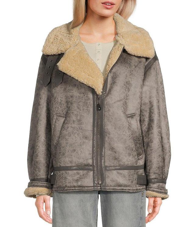 BDG Urban Outfitters Vintage Longline Faux Leather Shearling Aviator Jacket Product Image